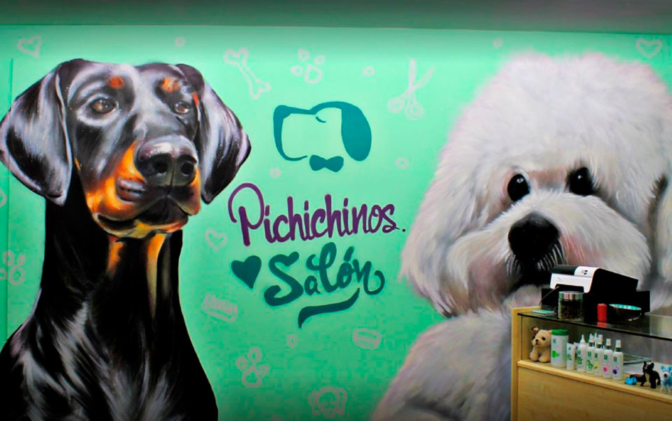Graffiti de dos perros para una peluquería canina